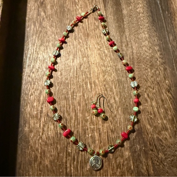 Peace Symbol Beaded Boho Necklace & Earring Set - Picture 8 of 8